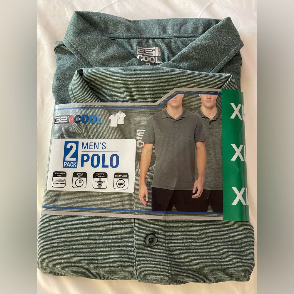 •XL• NEW Men’s 32 Degrees Cool 2 PACK Sea Moss/Spearmint Space Polo Shirts